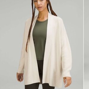 Lululemon Merino Wool-Blend Ribbed Long Wrap Sweater White Opal Women's